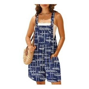 Women's Blue Patterned Overalls